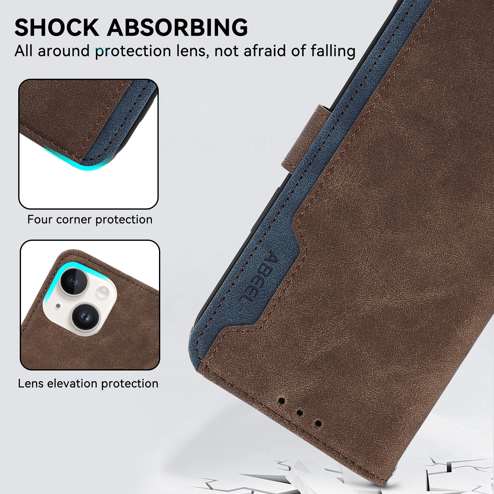 ABEEL For iPhone 12 / 12 Pro Case Color Matching RFID Blocking Leather Phone Cover with Wallet ABEEL For iPhone 12 / 12 Pro Case Color Matching RFID Blocking Leather Phone Cover with Wallet